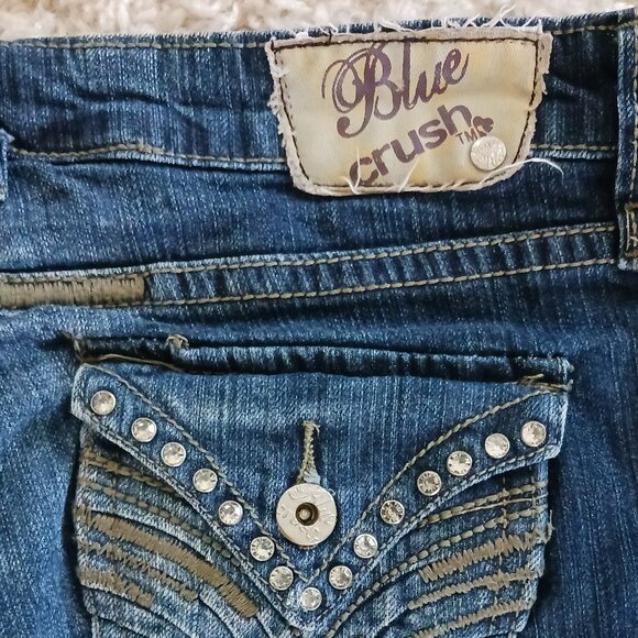 Blue Crush Skinny Blue Women's Jeans Sz 9 Embellished Pockets Boho Distressted - Picture 6 of 13